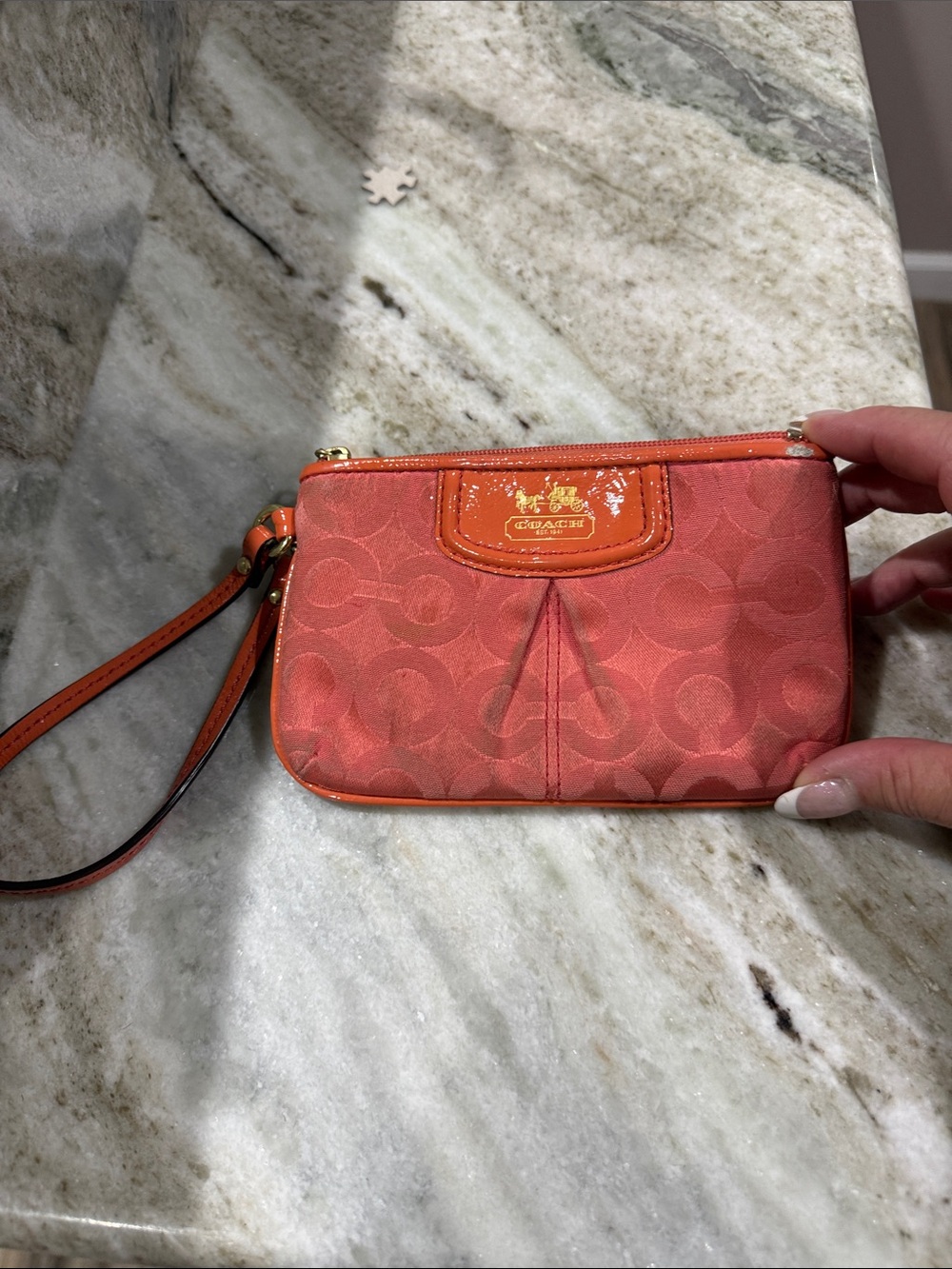 Coach Coral Signature Wristlet with Gold Accents